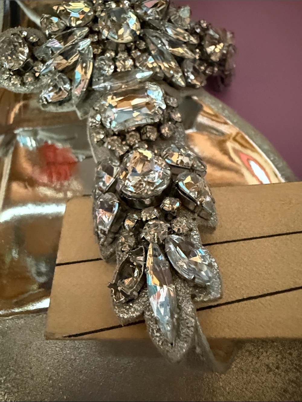 Badgley Mischka Silver Jeweled T-Strap Sandals - Picture 4 of 6